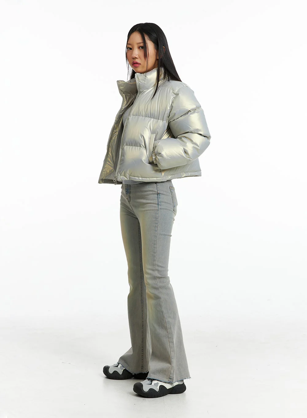 Crop Metallic Puffer Jacket IN322 - Image 5