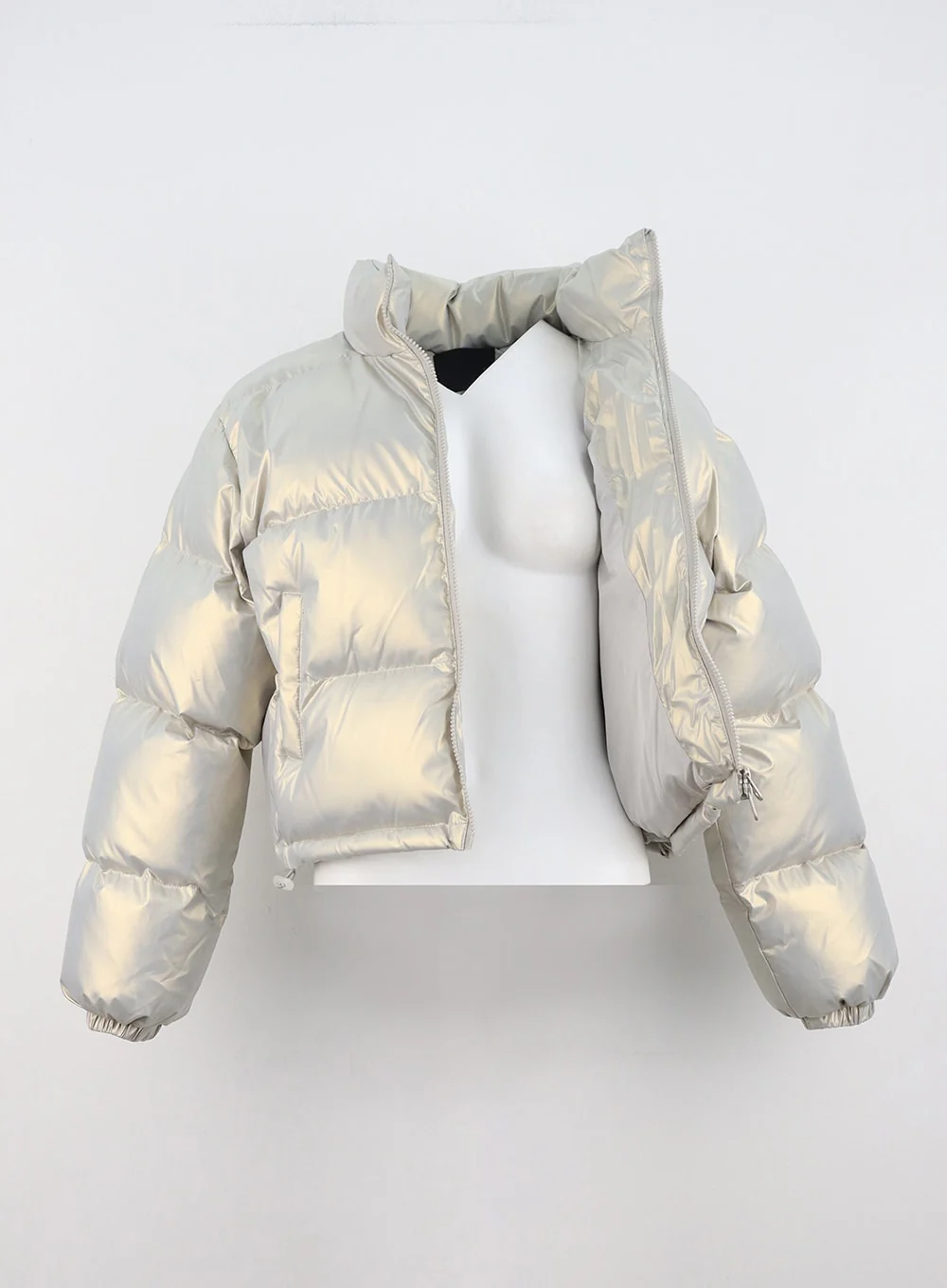 Crop Metallic Puffer Jacket IN322 - Image 9