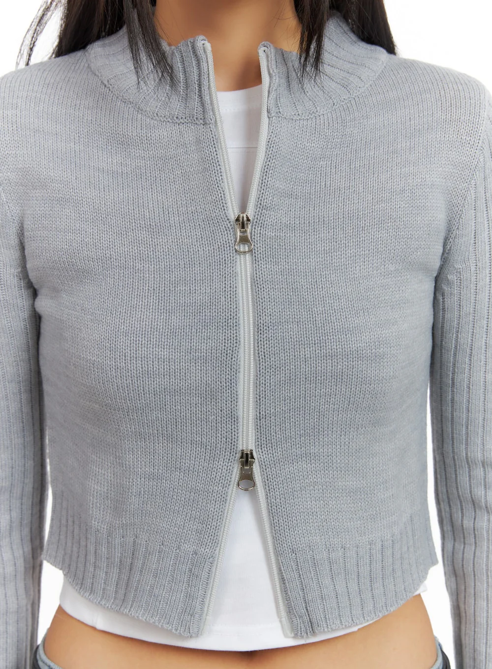 Crop Zip-Up Mock Neck Sweater IA417 - Image 3
