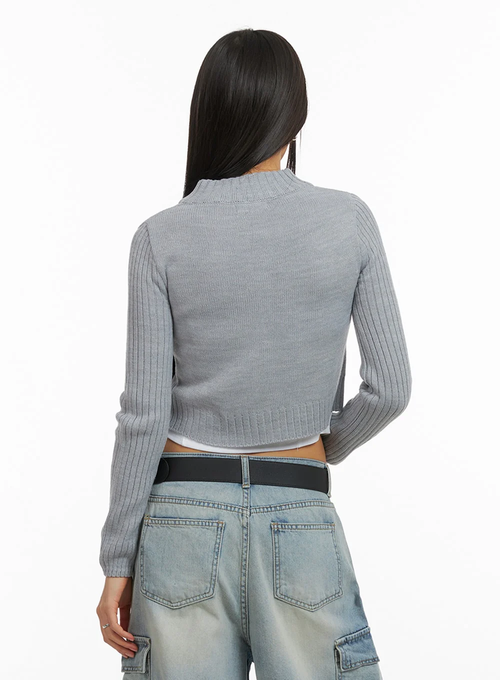 Crop Zip-Up Mock Neck Sweater IA417 - Image 5