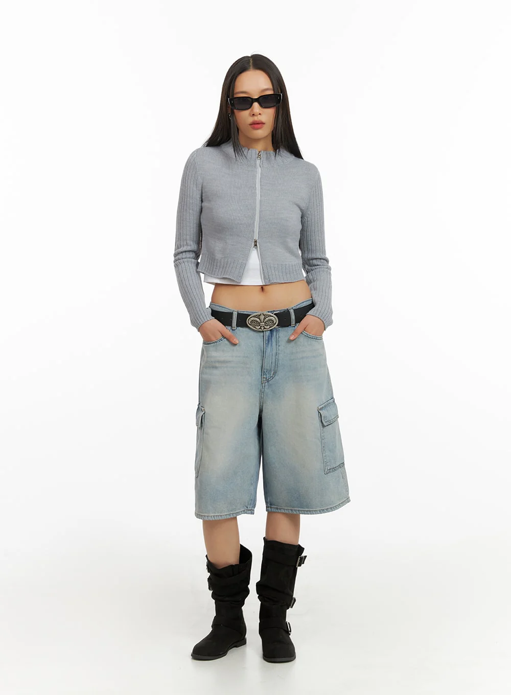 Crop Zip-Up Mock Neck Sweater IA417 - Image 6