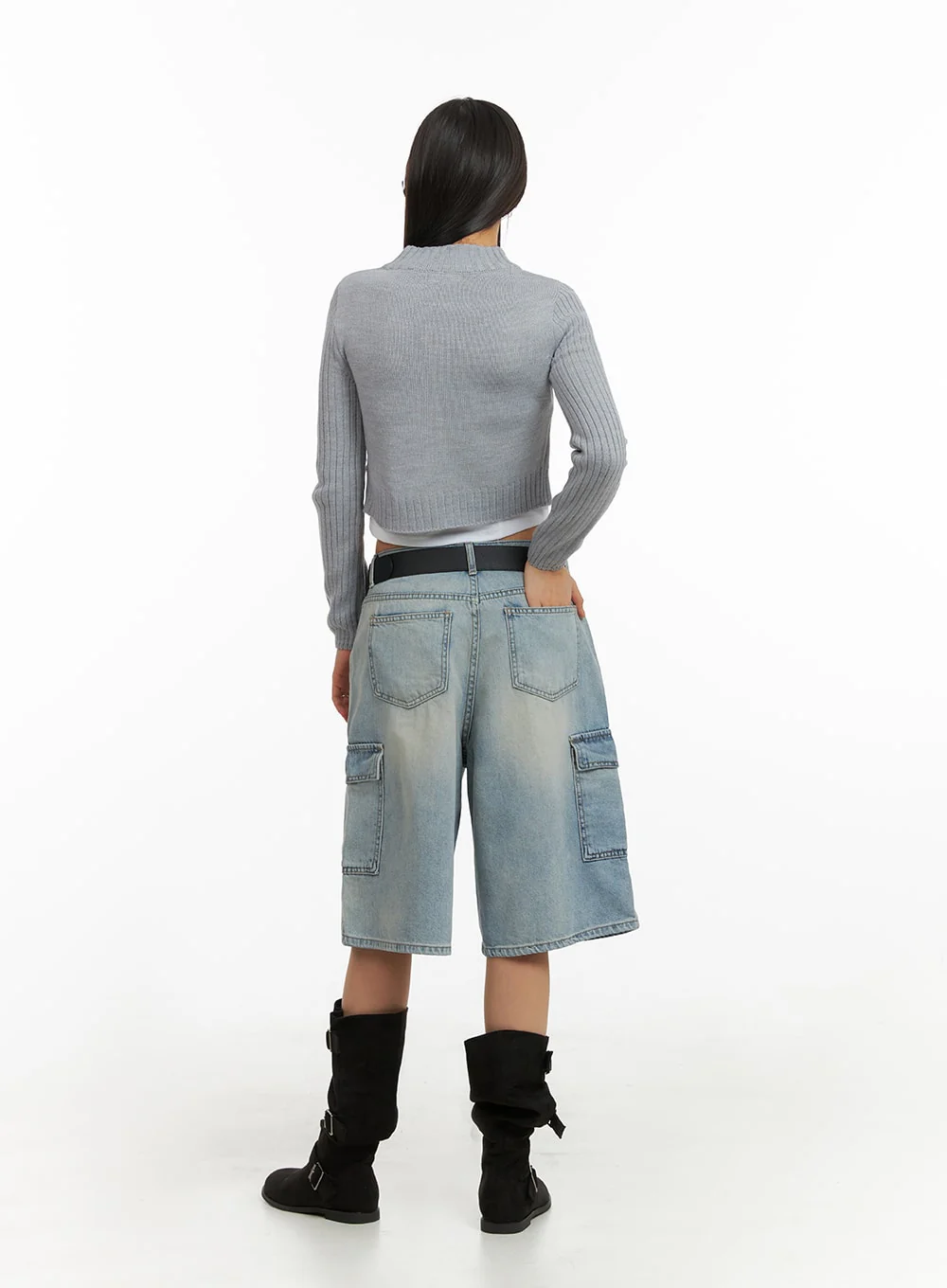 Crop Zip-Up Mock Neck Sweater IA417 - Image 7