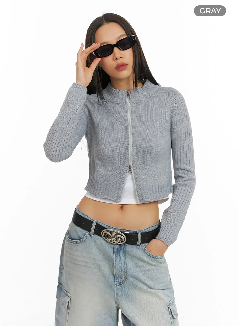 Crop Zip-Up Mock Neck Sweater IA417 - Image 8