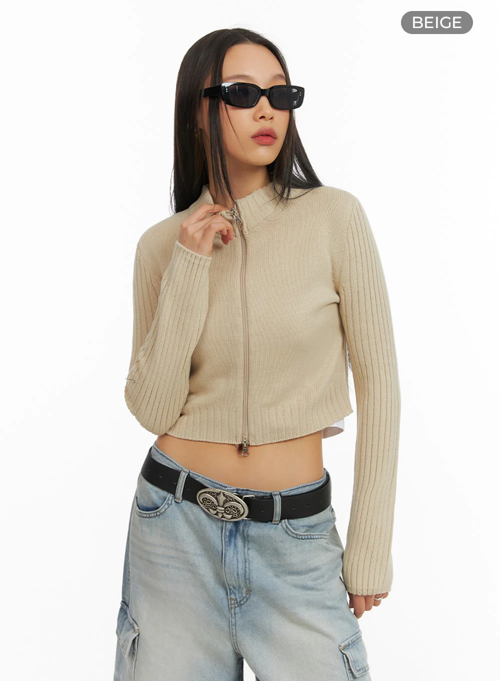 Crop Zip-Up Mock Neck Sweater IA417 - Image 9