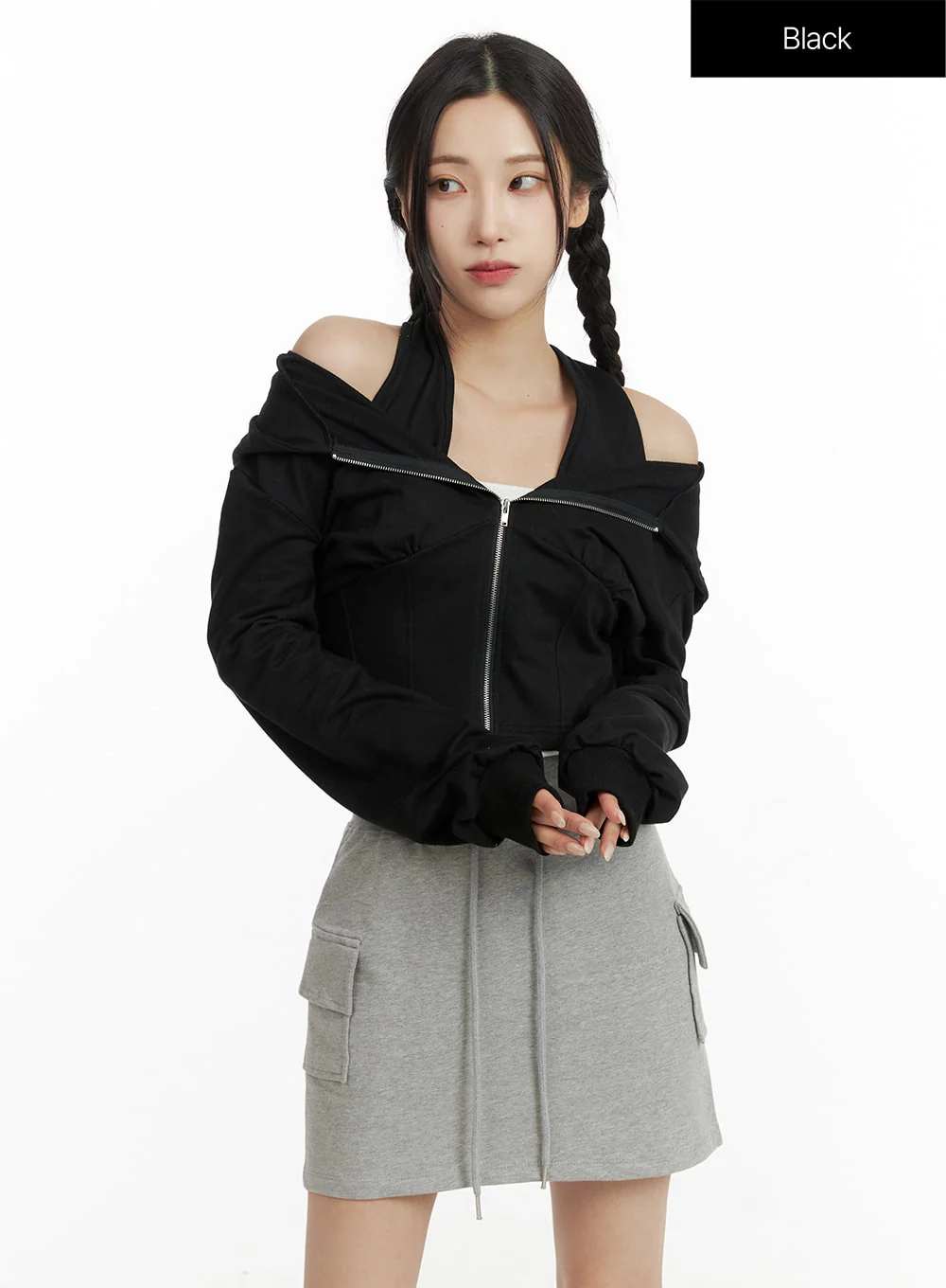 Crop Zip Up Sweat Hoodie CF415 - Image 10