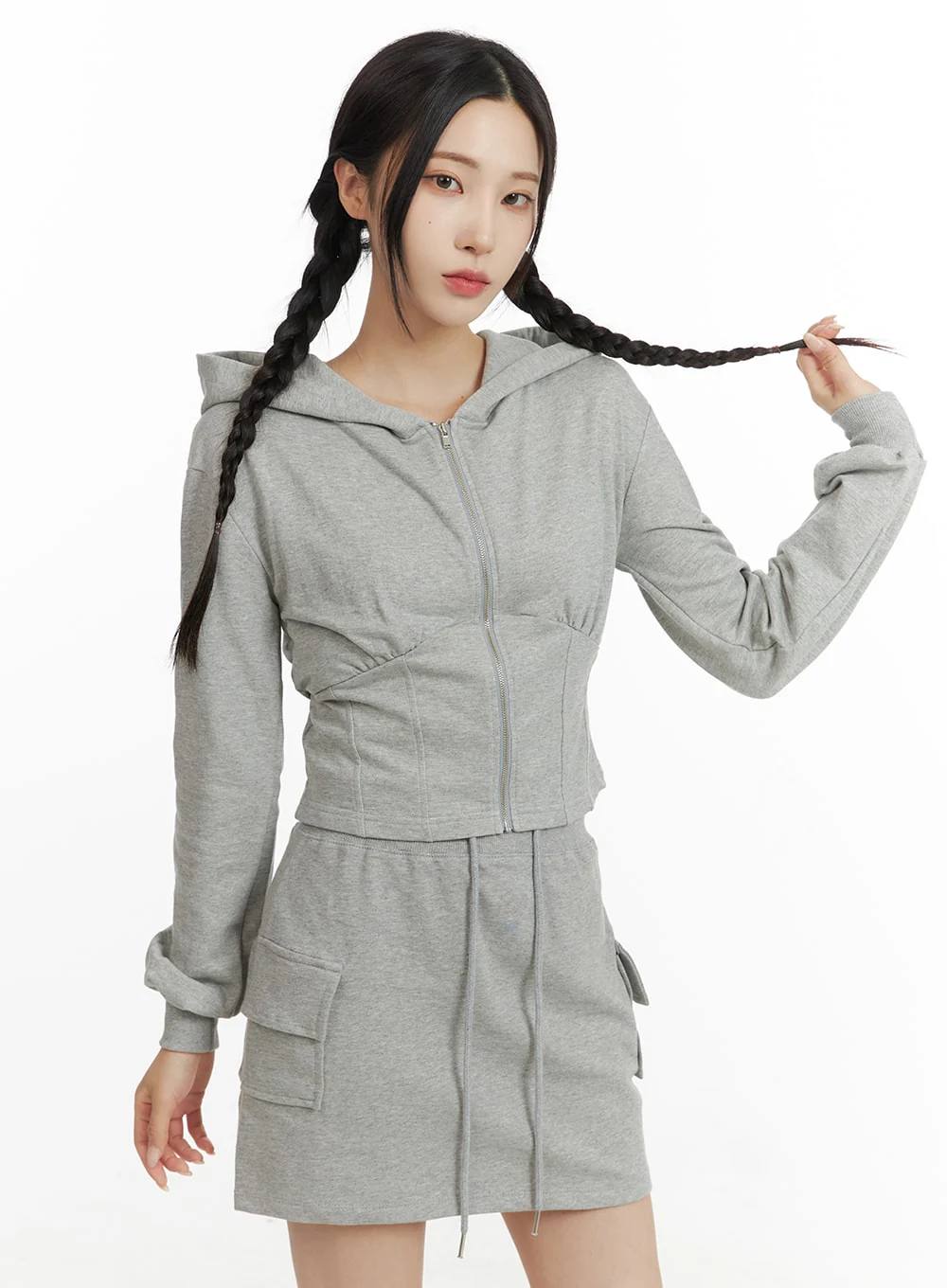 Crop Zip Up Sweat Hoodie CF415 - Image 2