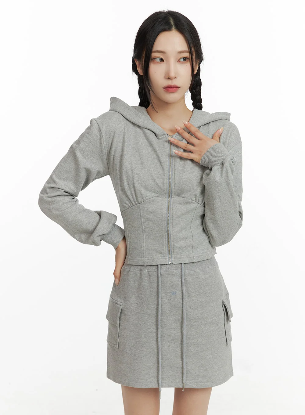 Crop Zip Up Sweat Hoodie CF415 - Image 4