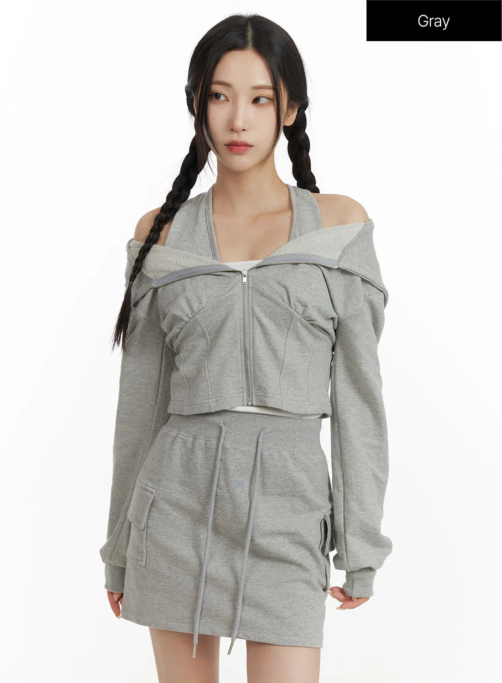 Crop Zip Up Sweat Hoodie CF415 - Image 8