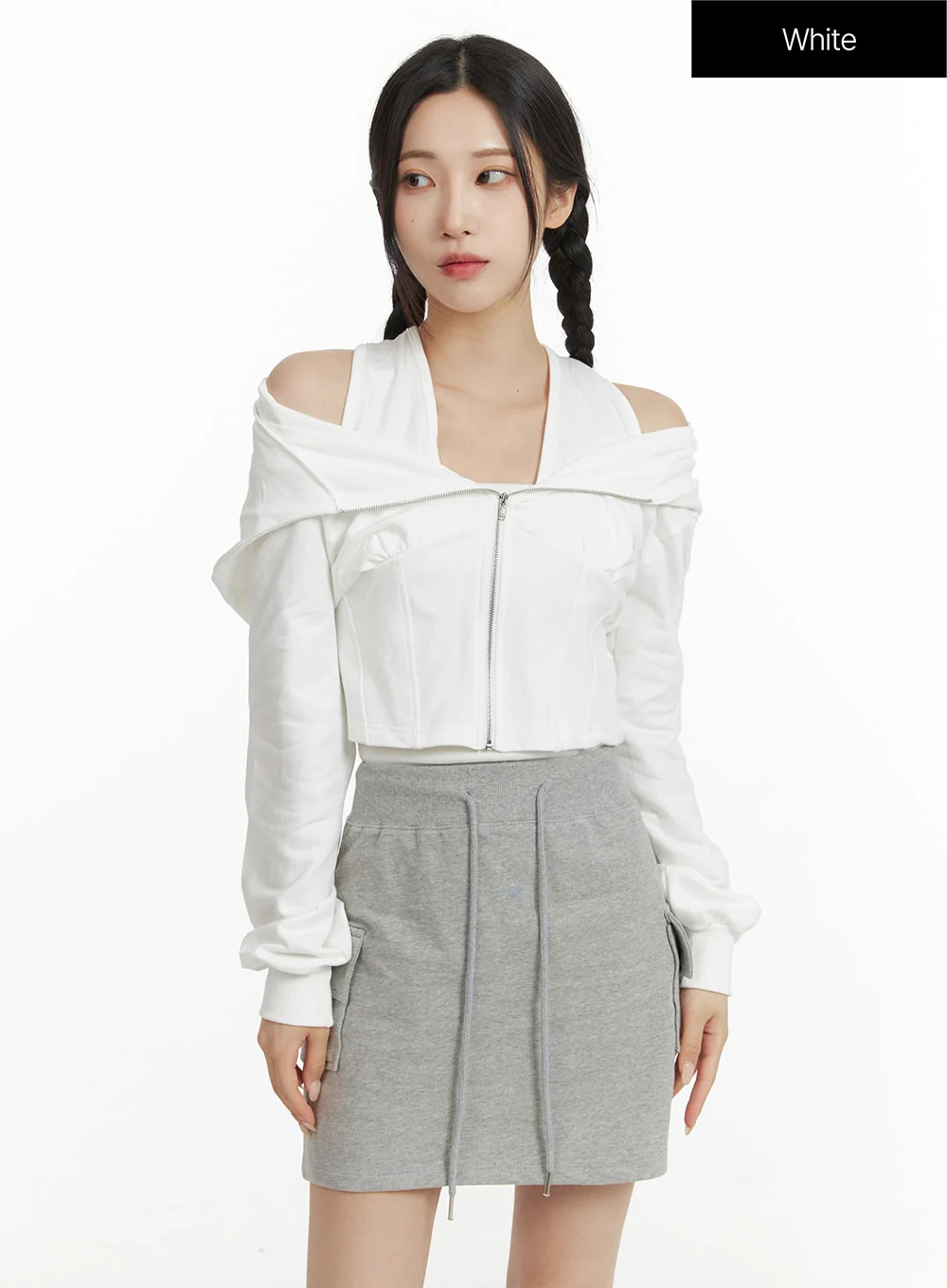 Crop Zip Up Sweat Hoodie CF415 - Image 9