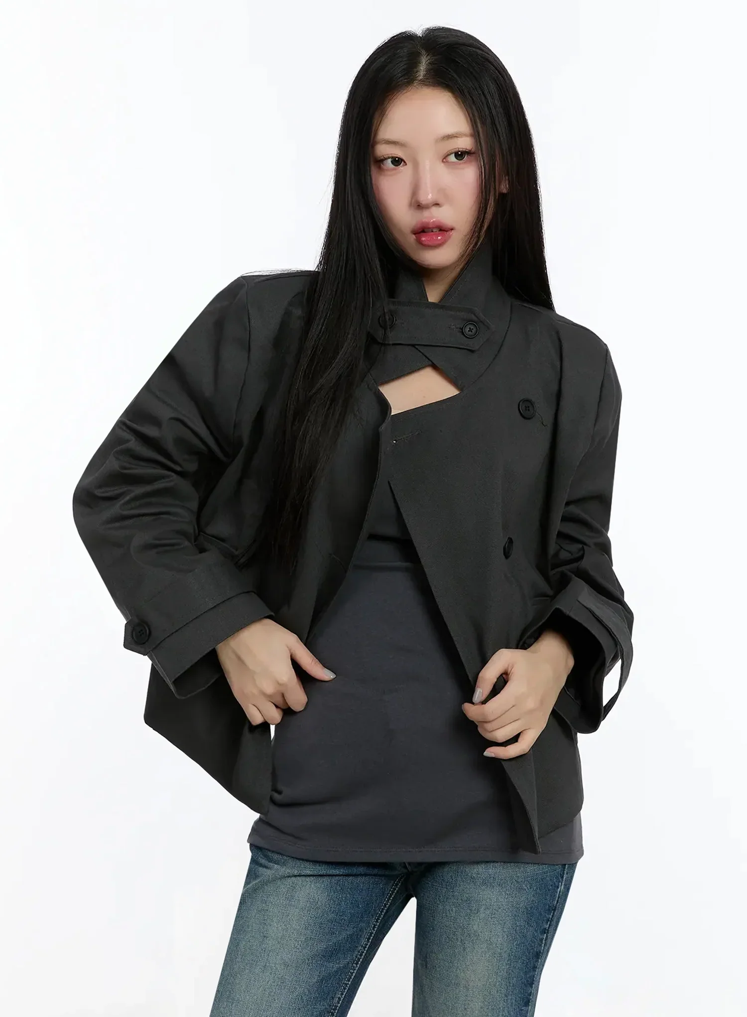Cropped Double High-Neck French Jacket IM509 - Image 16