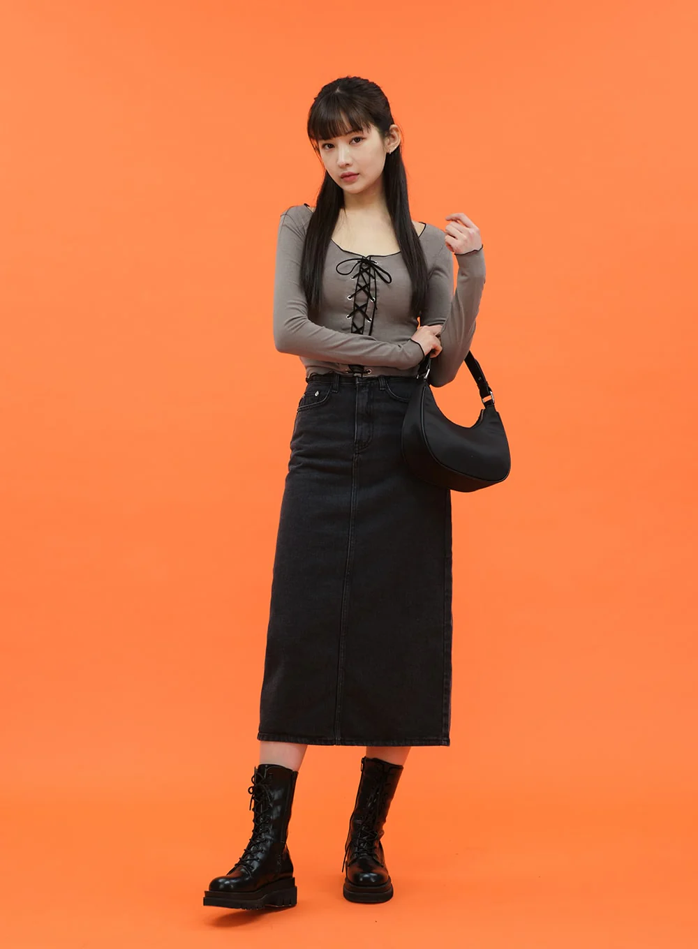 Cropped Long Sleeve Top with Front Lace Detail C1703 - Image 10