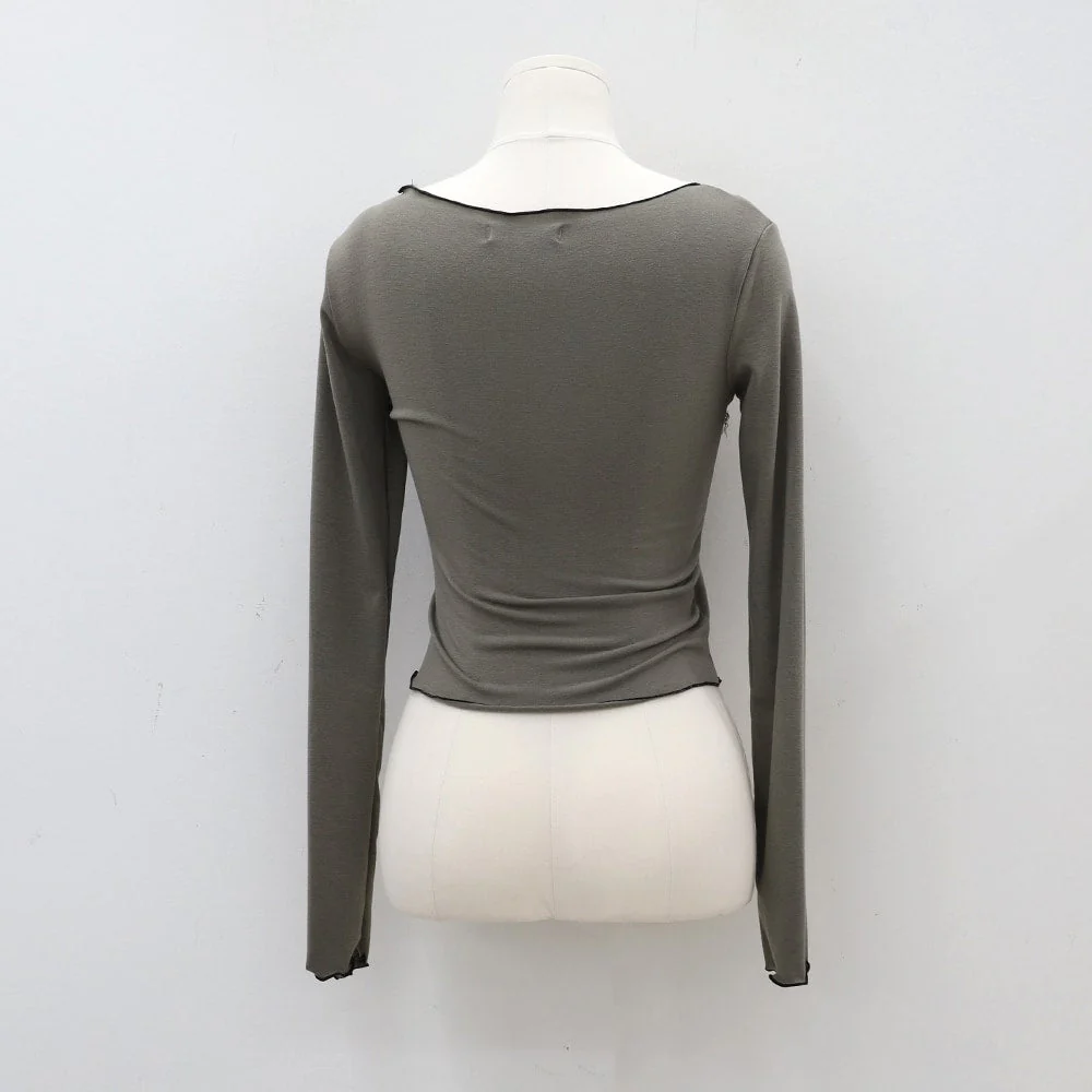 Cropped Long Sleeve Top with Front Lace Detail C1703 - Image 15