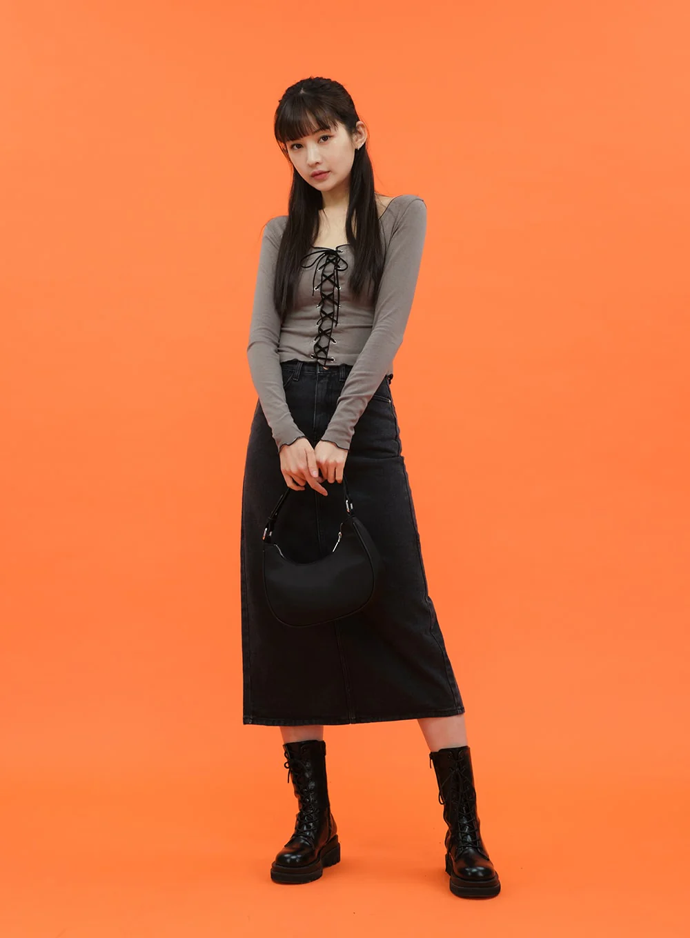 Cropped Long Sleeve Top with Front Lace Detail C1703 - Image 7