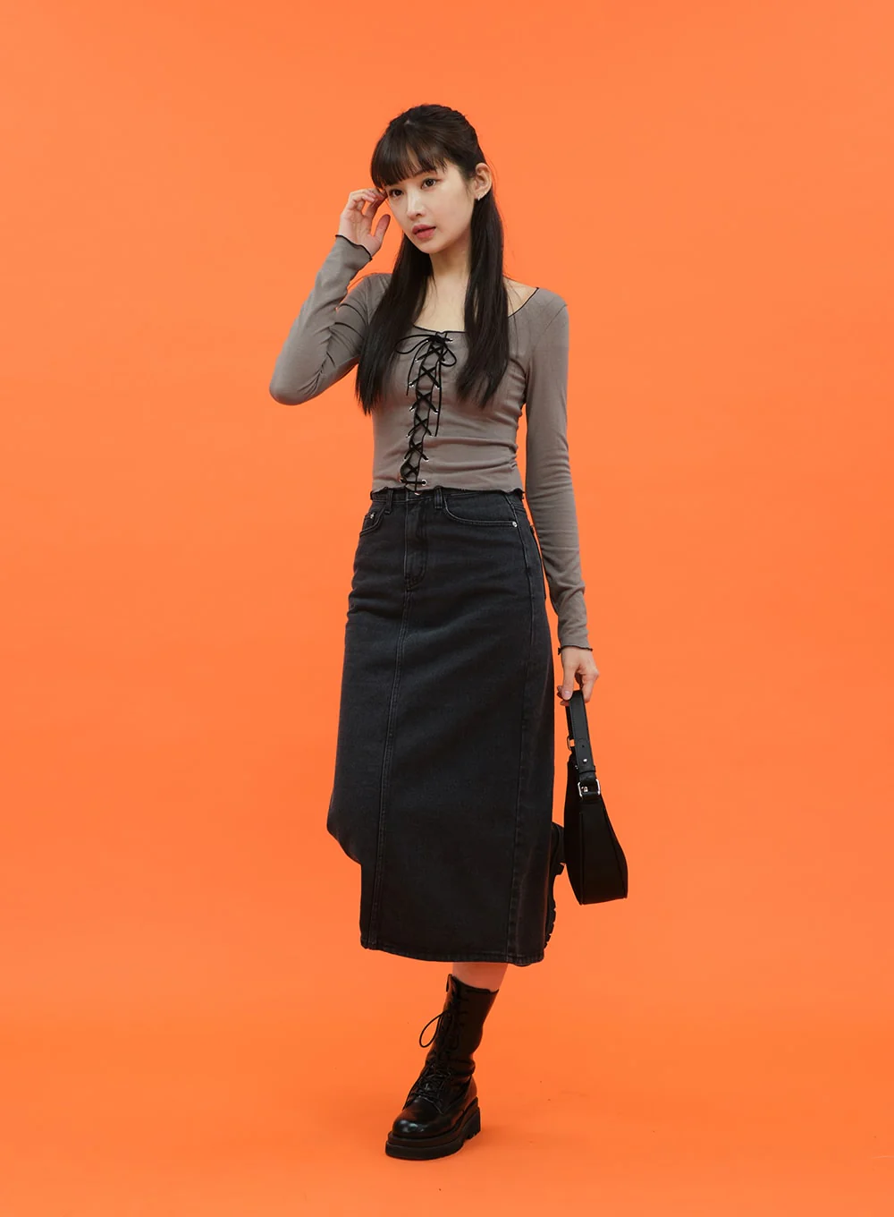 Cropped Long Sleeve Top with Front Lace Detail C1703 - Image 8