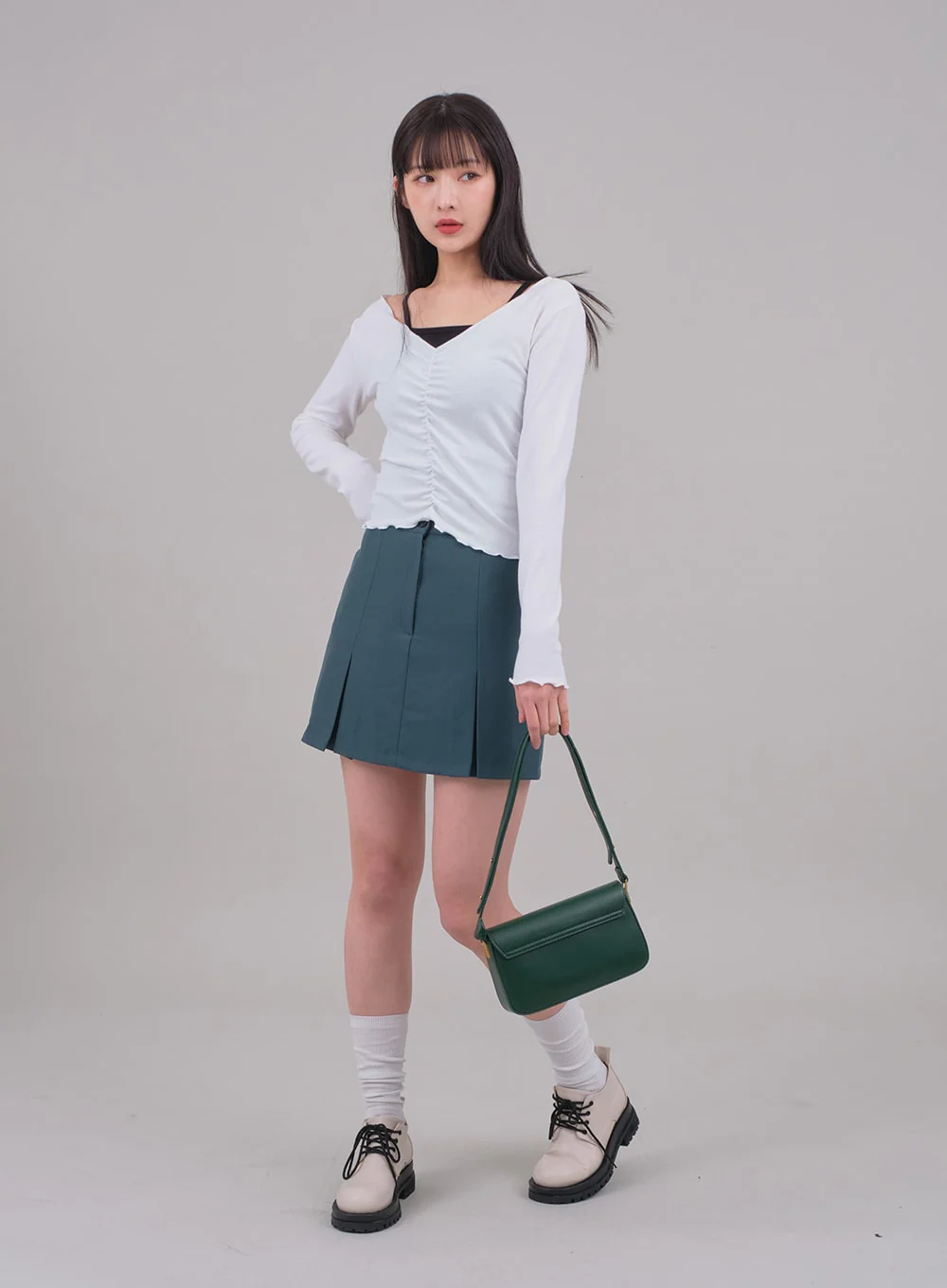 Cropped Long Sleeve Top with Front Shirring C2701 - Image 4