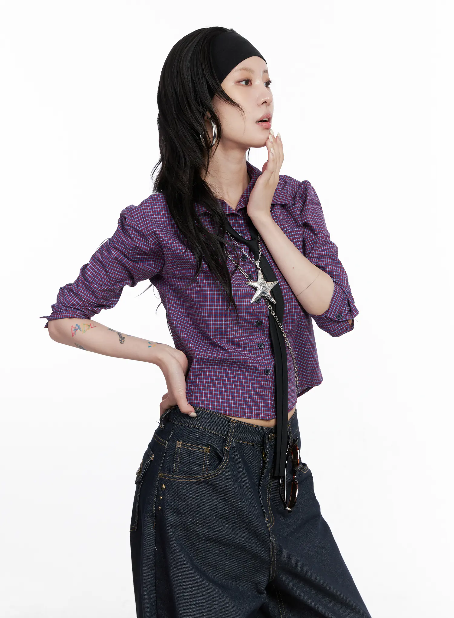Cropped Plaid Button Up Shirt CS512 - Image 3