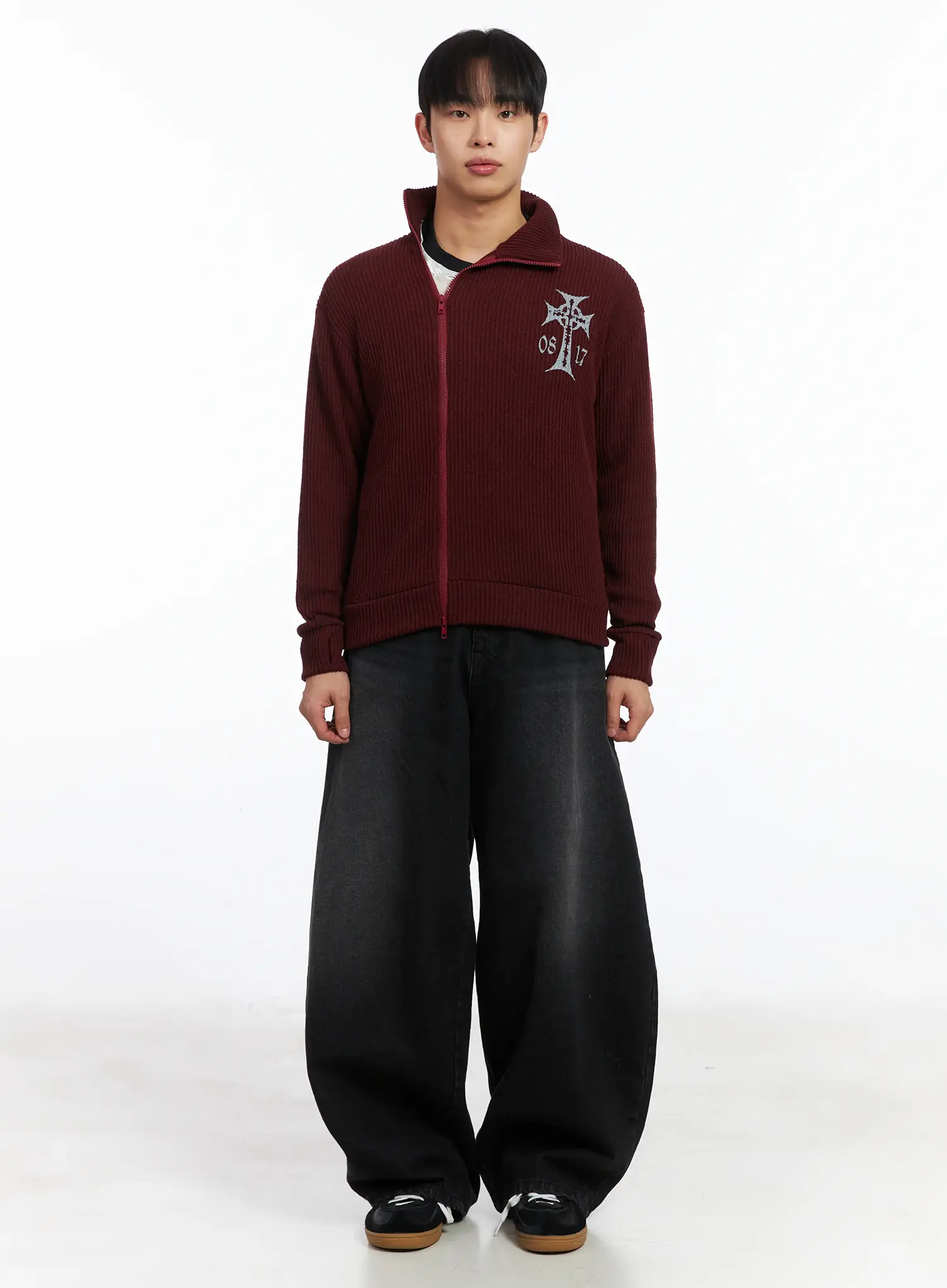 Cross Print High Neck Zip-Up Cardigan ID515 - Image 3