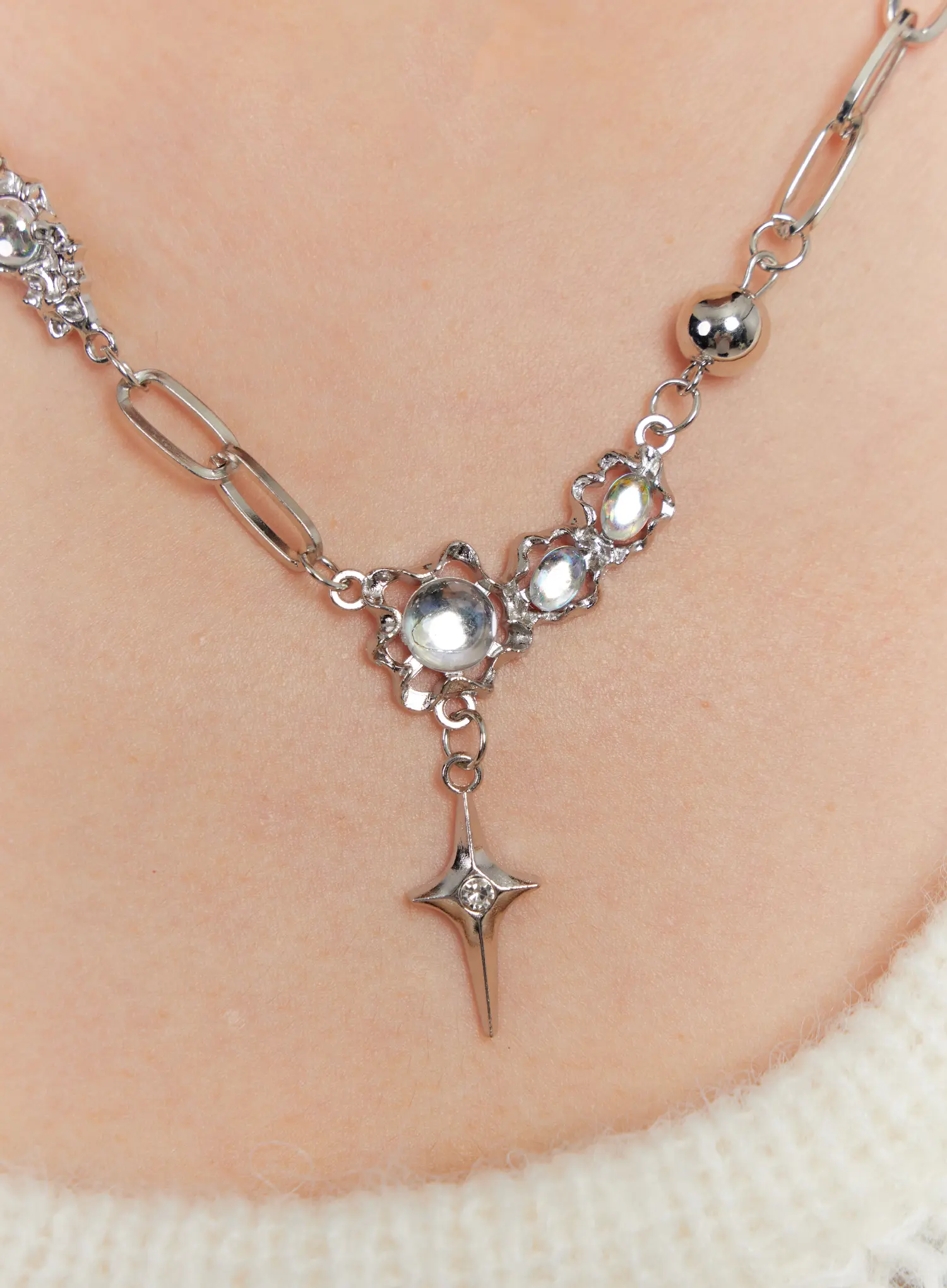Crystal Chain Link Necklace IO527 - Image 3