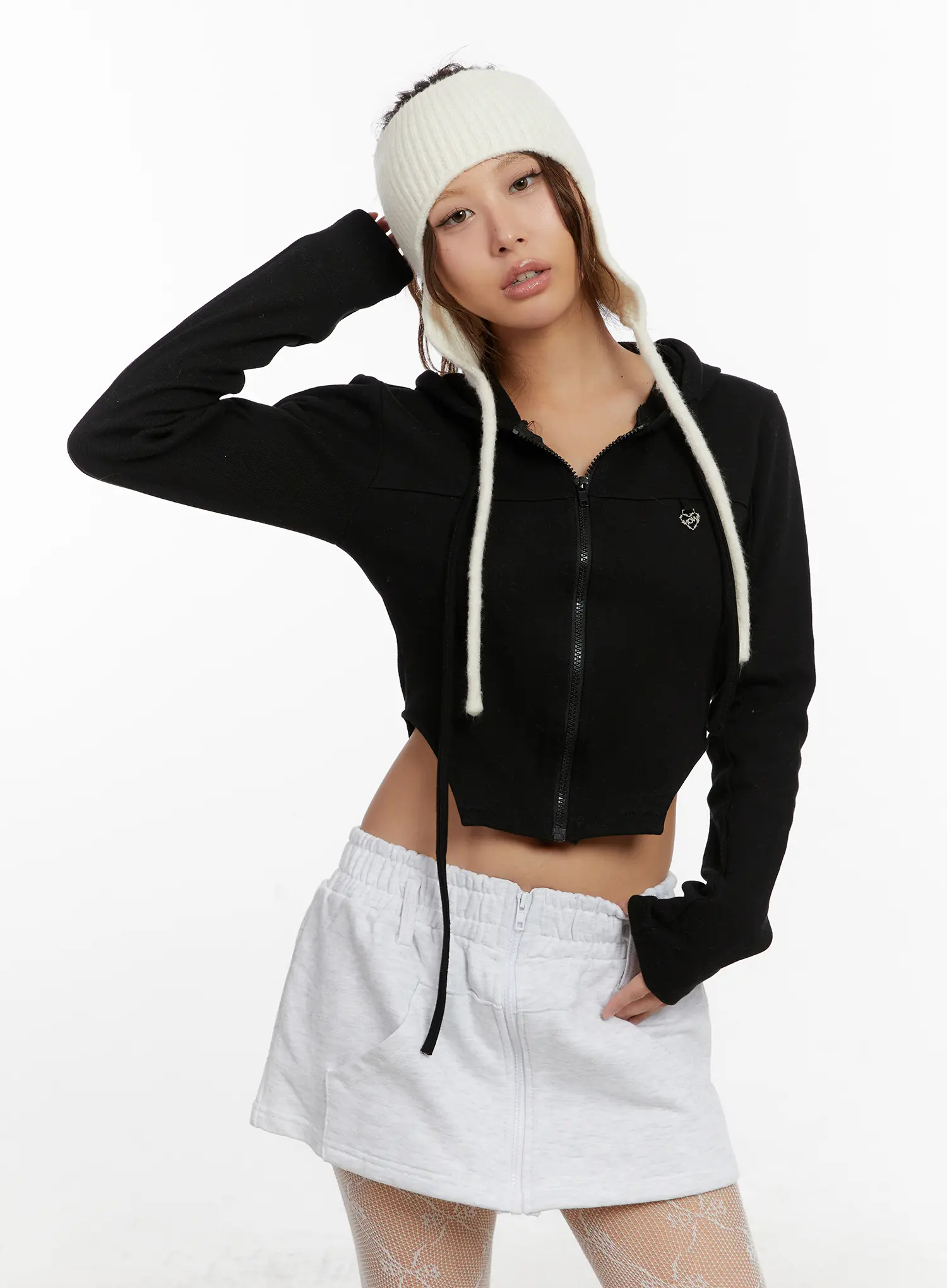 Cut-Out Cropped Zip-Up Hoodie CD515 - Image 10