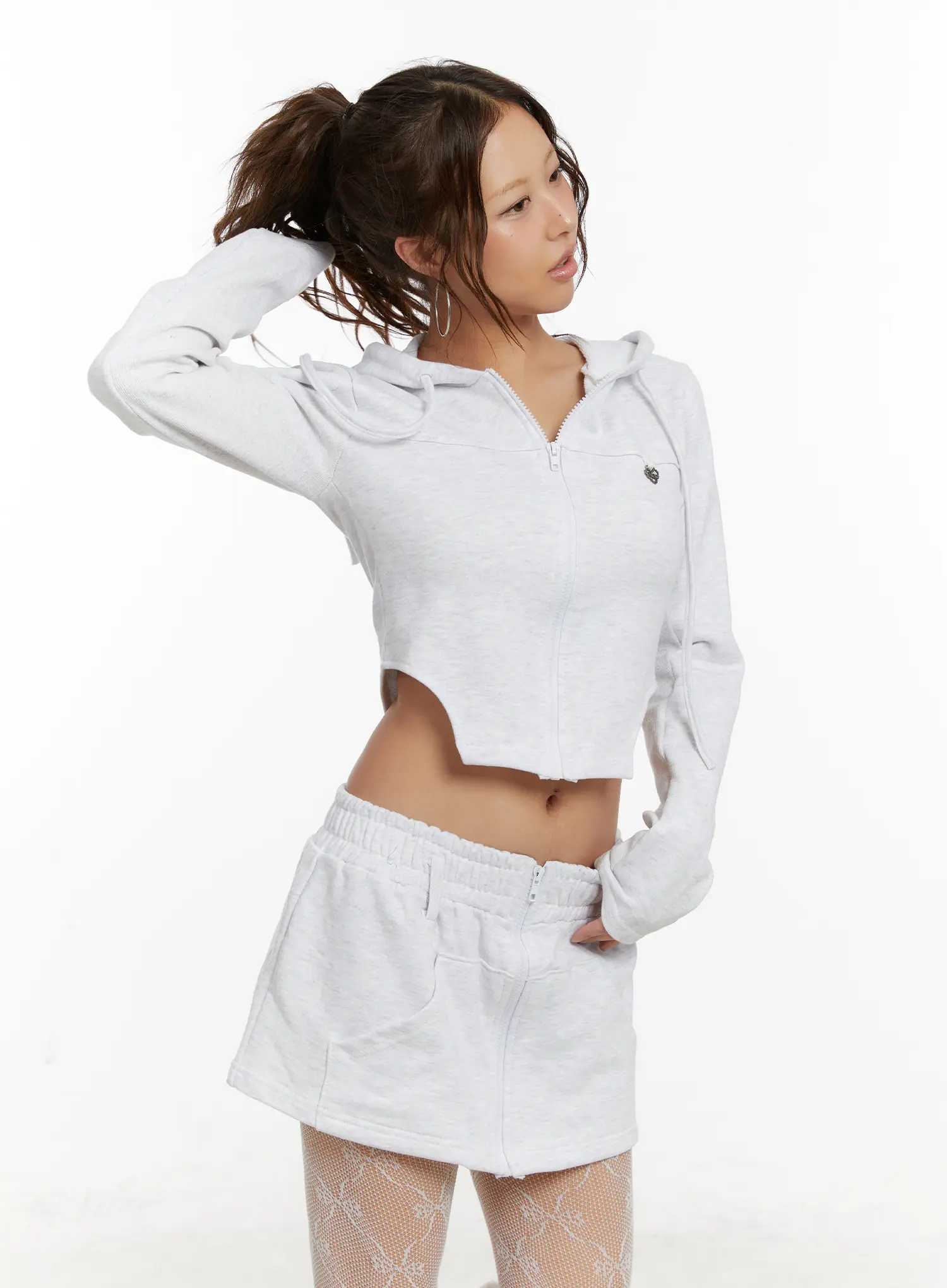 Cut-Out Cropped Zip-Up Hoodie CD515 - Image 2