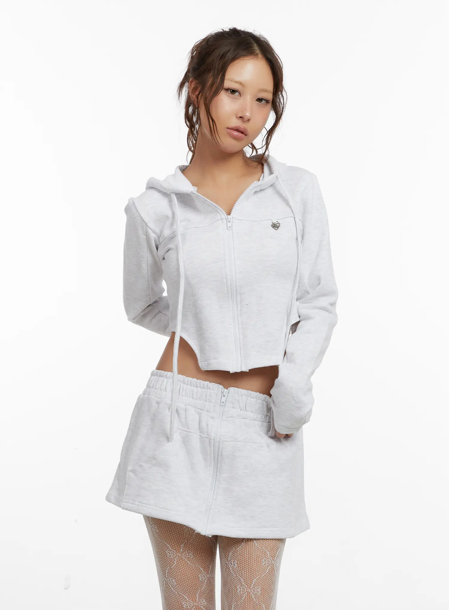 Cut-Out Cropped Zip-Up Hoodie CD515 - Image 6
