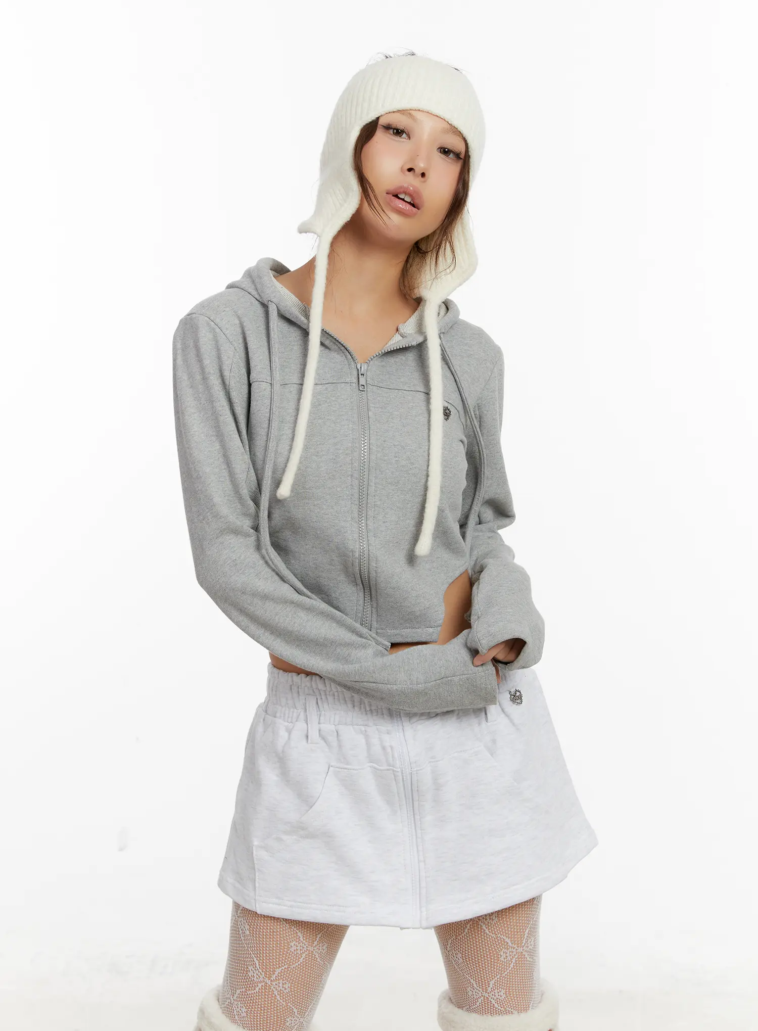 Cut-Out Cropped Zip-Up Hoodie CD515 - Image 9