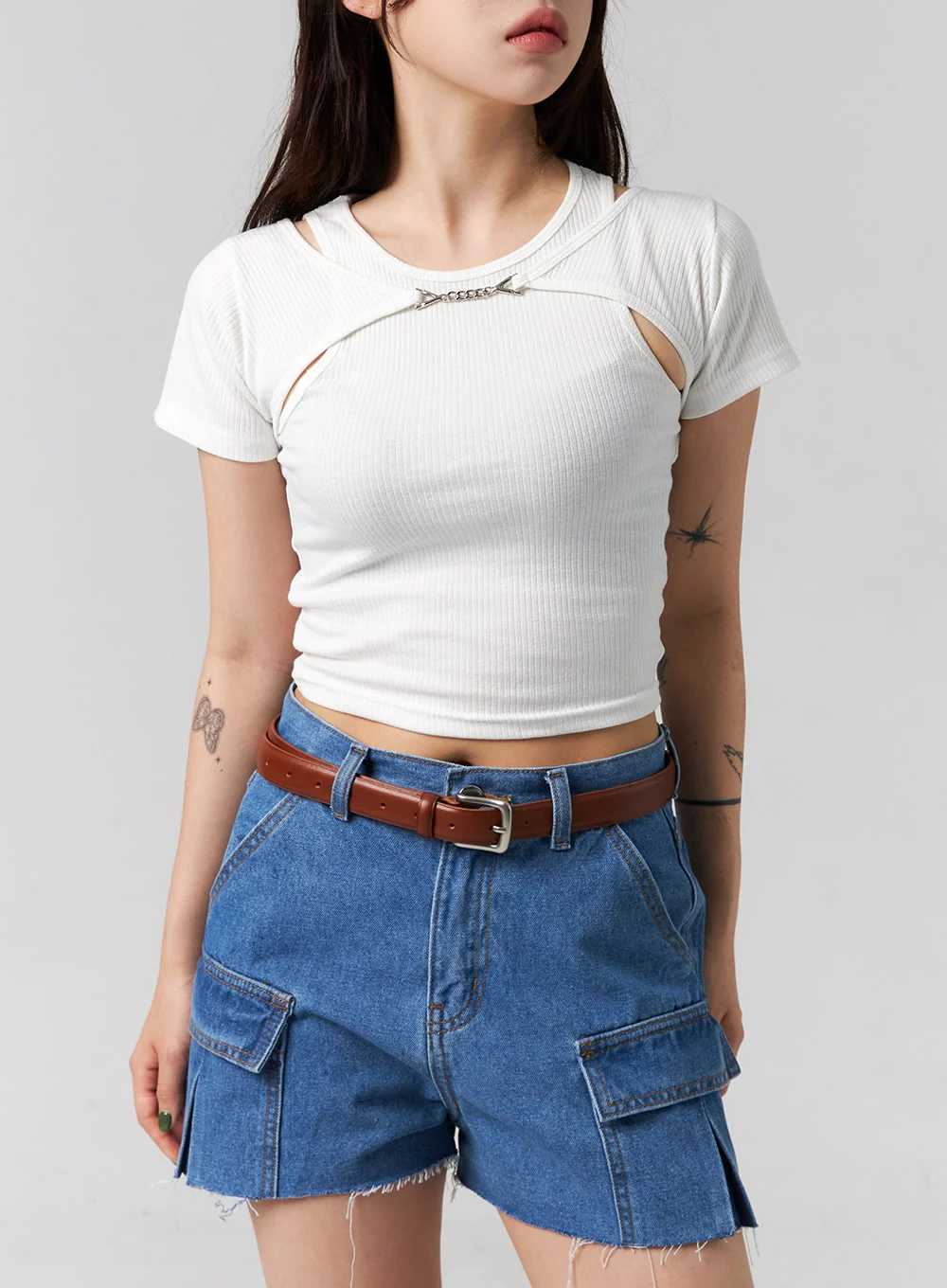 Cut Out Denim Shorts CG316 - Image 11