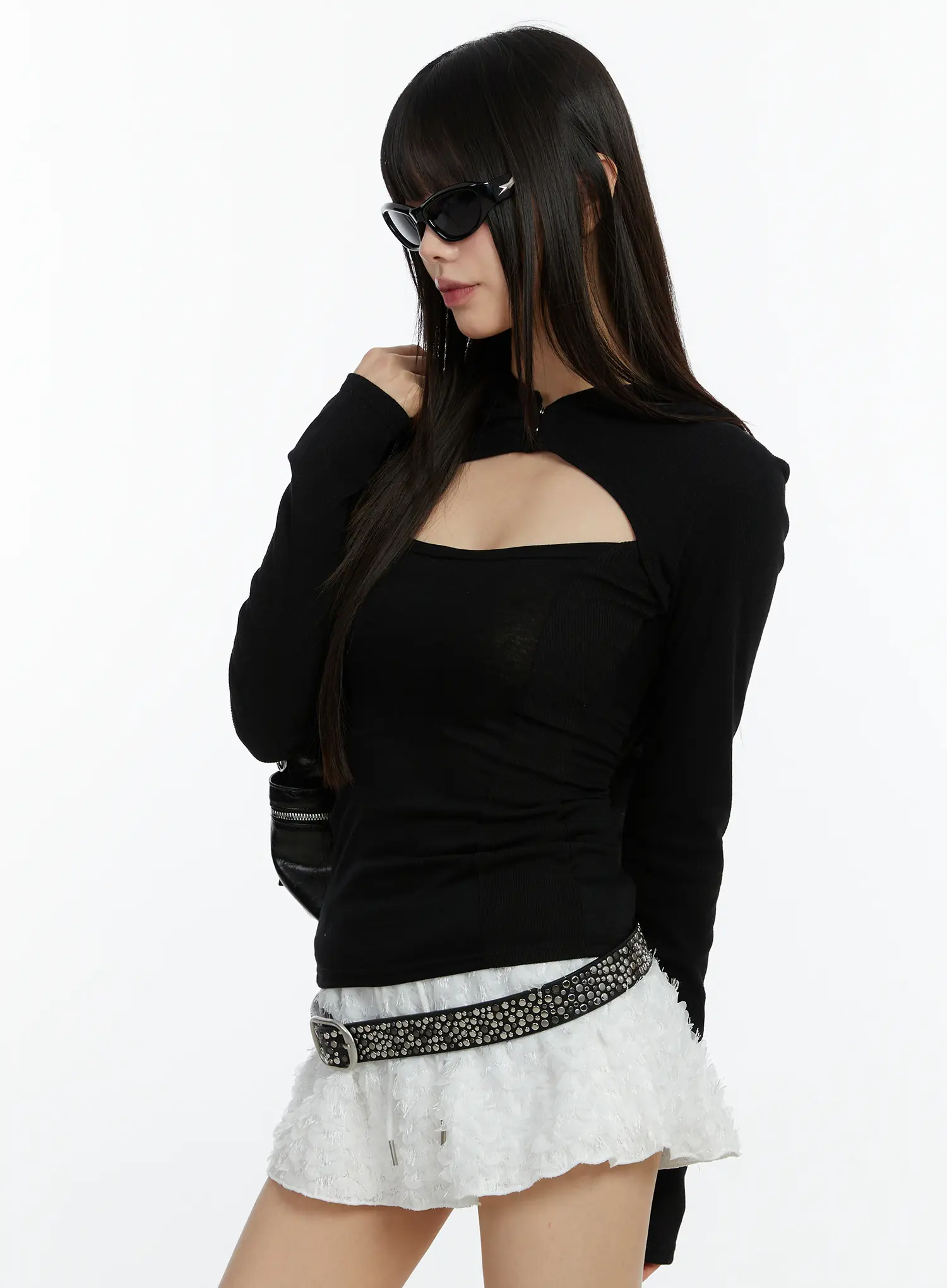 Cut-Out Hooded Long Sleeve Tee CF510