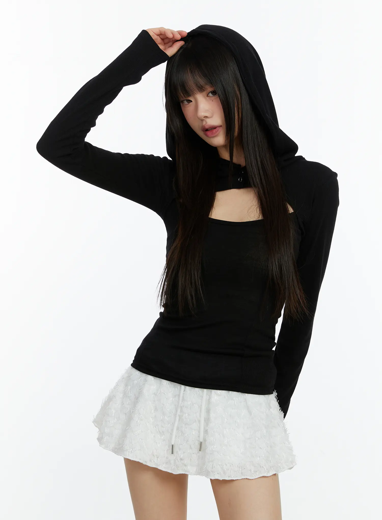 Cut-Out Hooded Long Sleeve Tee CF510 - Image 10