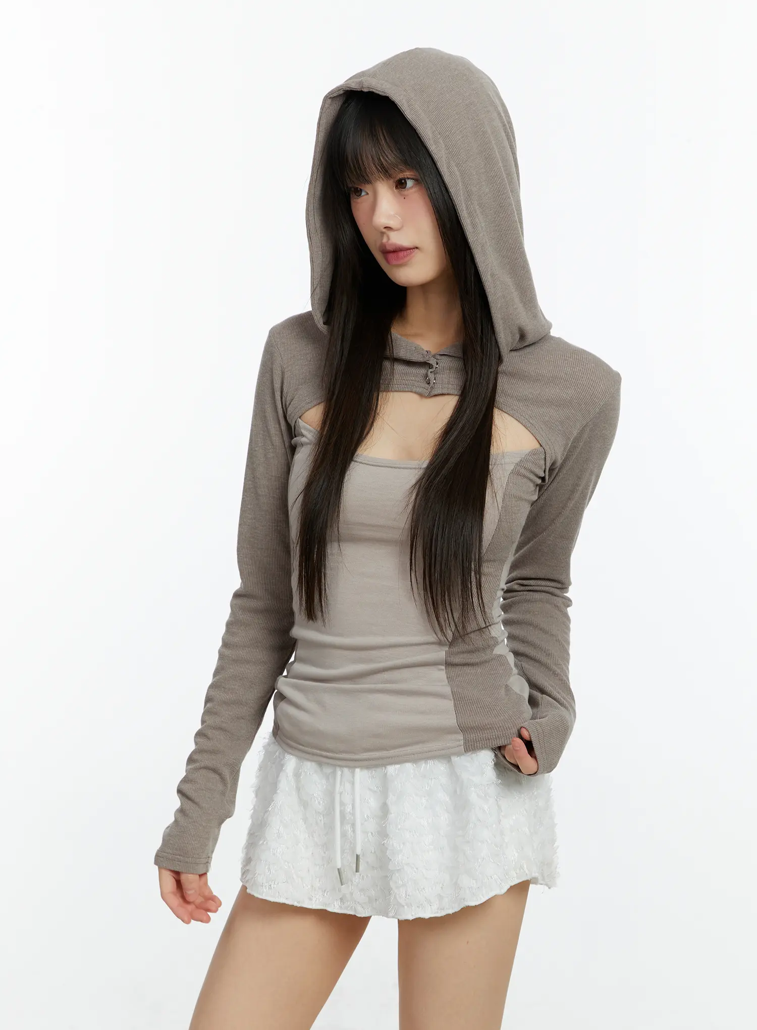 Cut-Out Hooded Long Sleeve Tee CF510 - Image 11