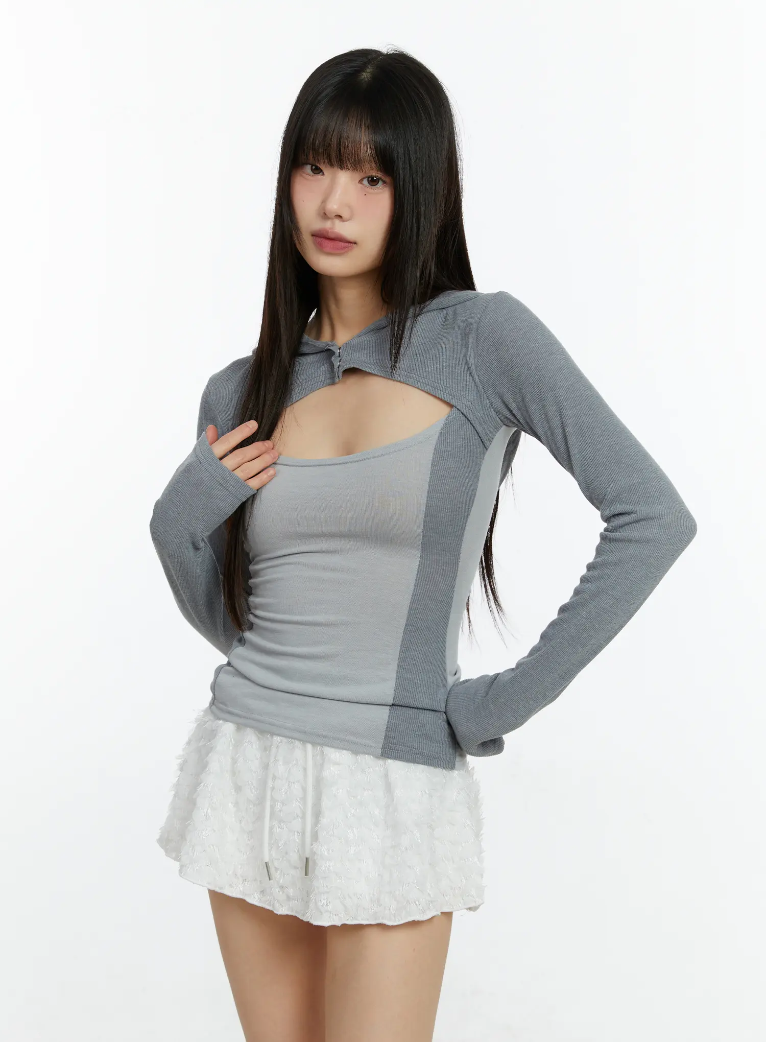 Cut-Out Hooded Long Sleeve Tee CF510 - Image 12