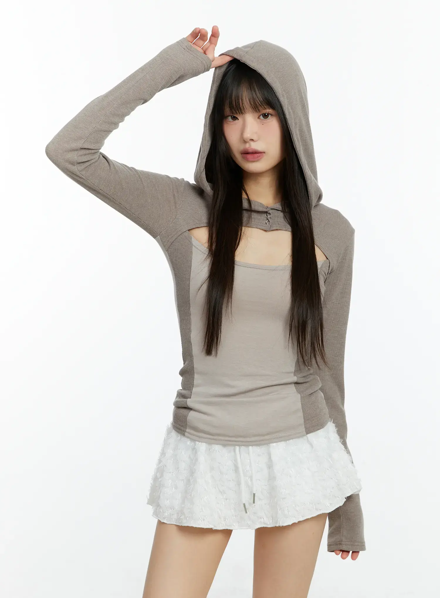 Cut-Out Hooded Long Sleeve Tee CF510 - Image 2
