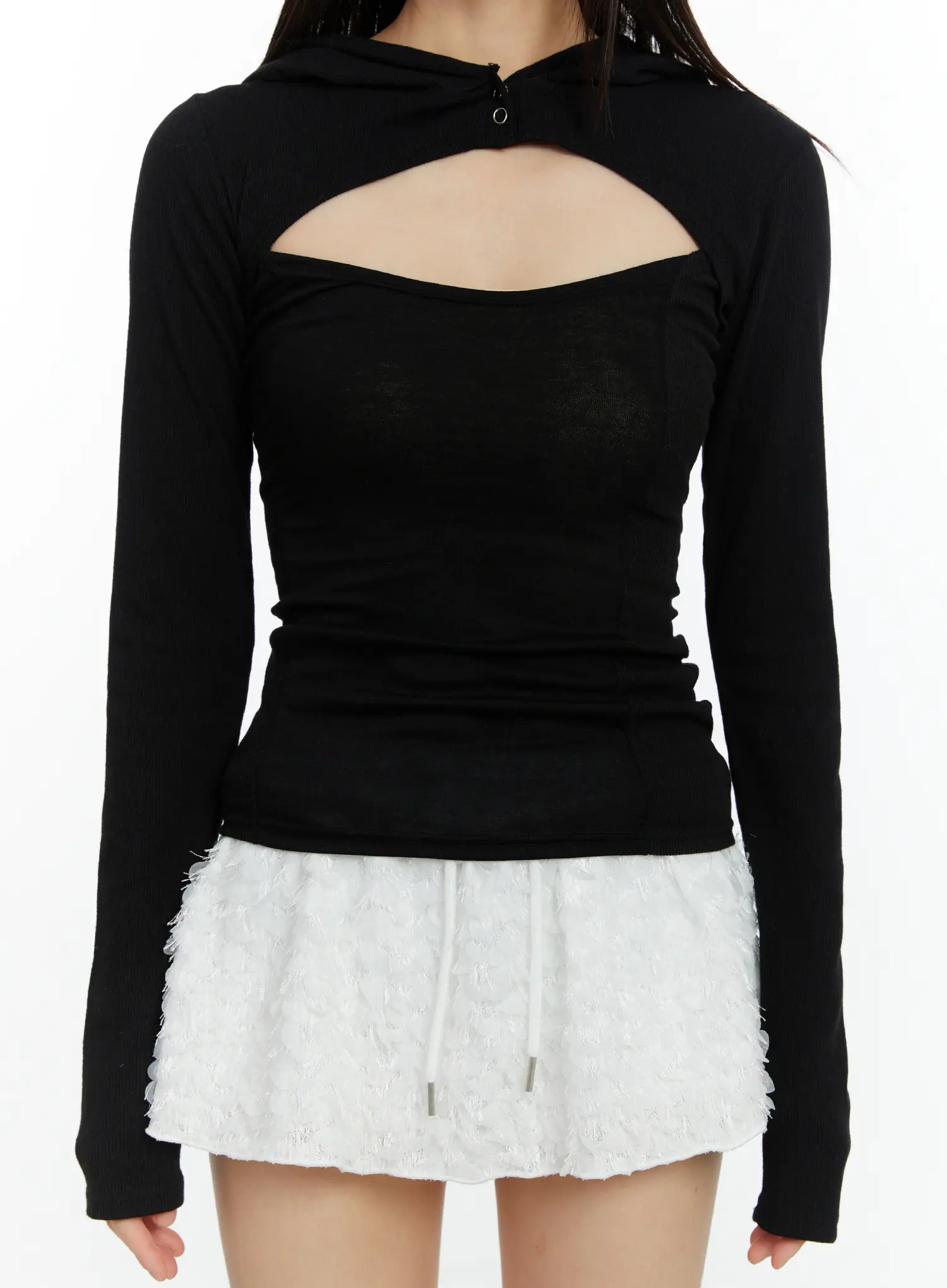 Cut-Out Hooded Long Sleeve Tee CF510 - Image 9
