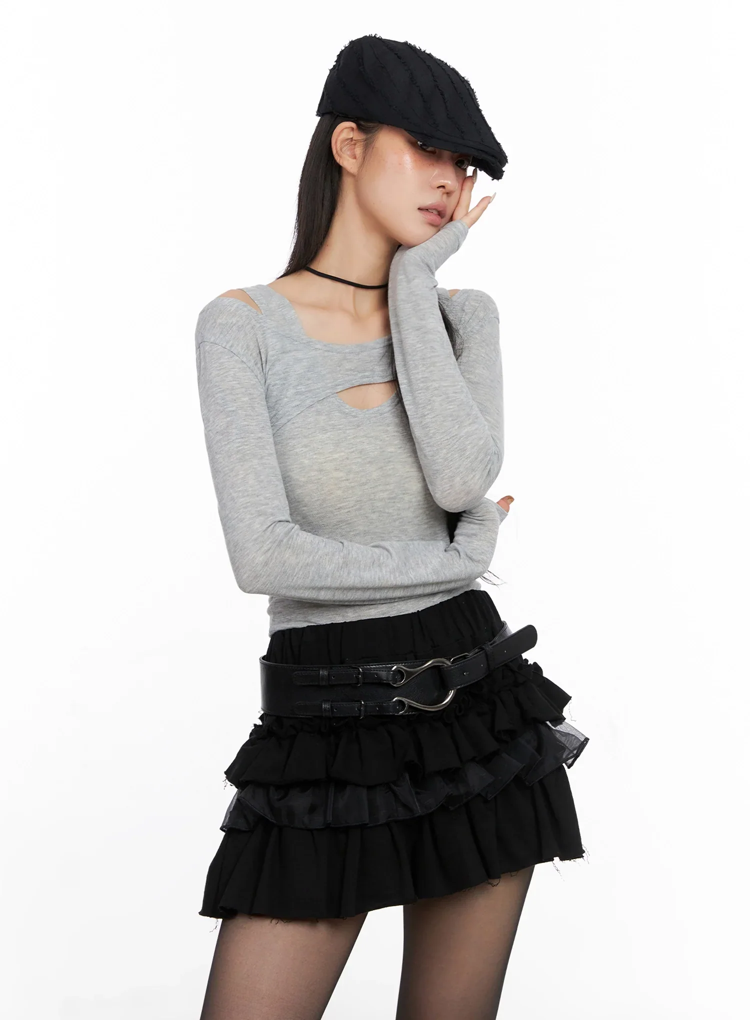 Cut Out Long Sleeve Top IS508