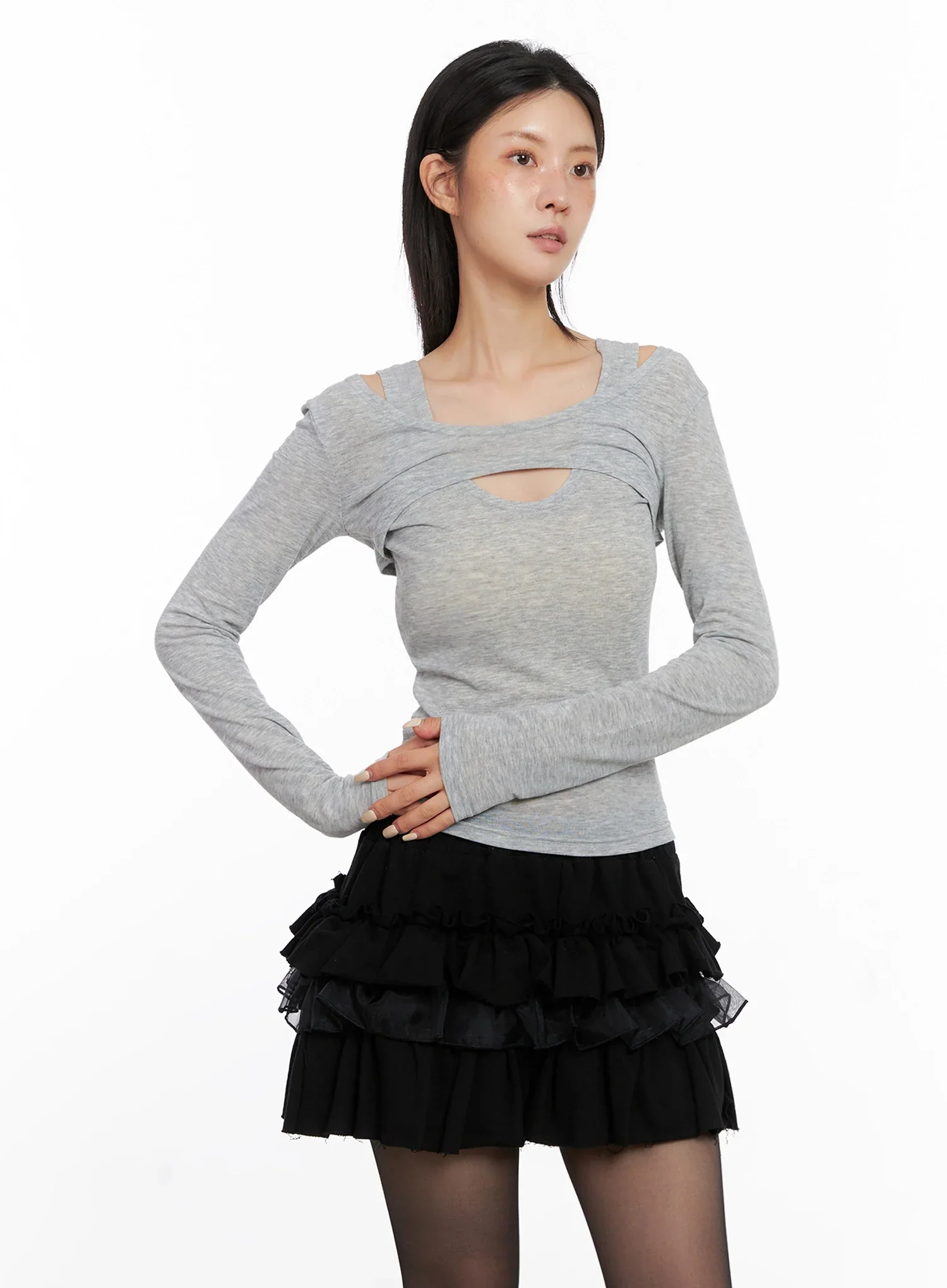Cut Out Long Sleeve Top IS508 - Image 4