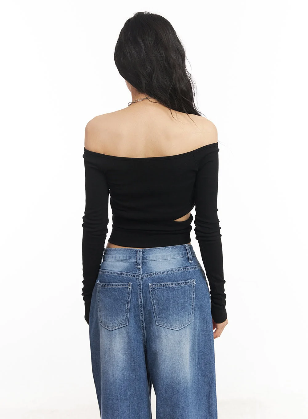 Cut-Out Off-Shoulder Long-Sleeve Crop Top CA504 - Image 10