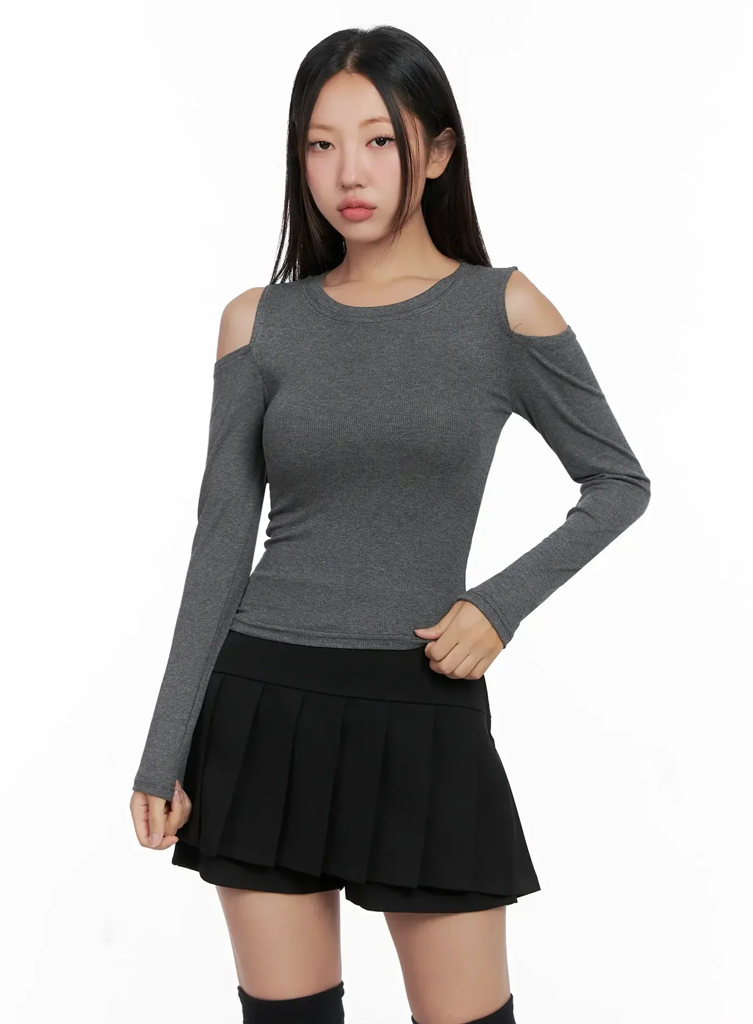 Cut-Out Ribbed Off-Shoulder Top IG527 - Image 11