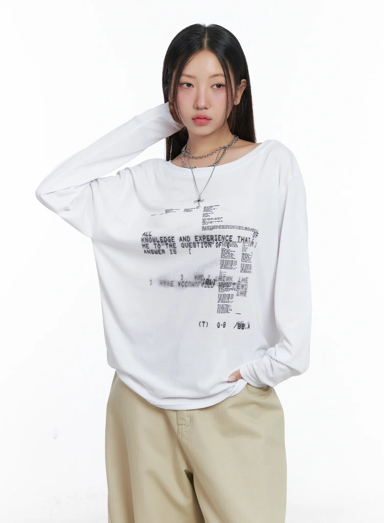 Cyber Graphic White Long Sleeve Tee CS503 - Image 4