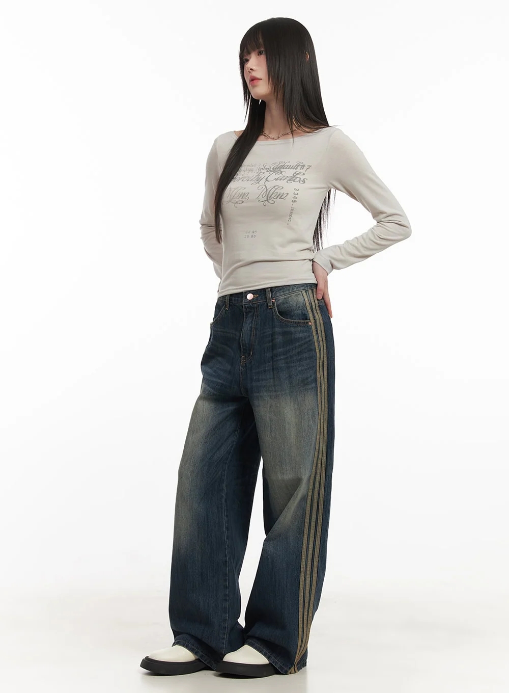 Daisee Striped Wide-Leg Jeans CF518 - Image 5