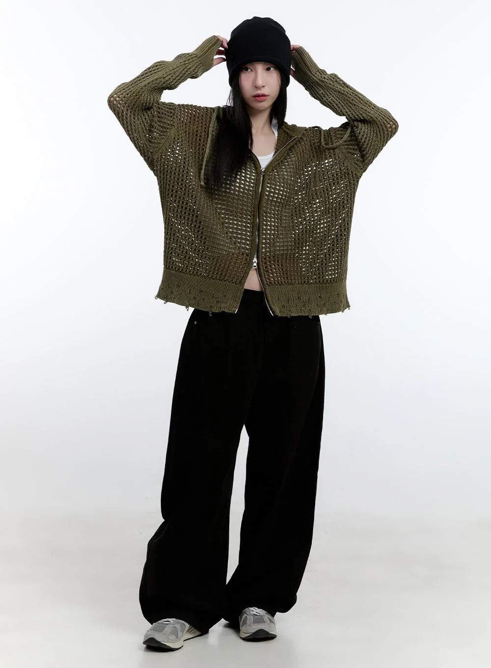 Damaged Mesh Zip-Up Hoodie CJ521 - Image 2