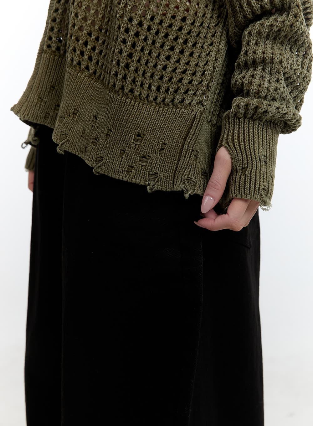 Damaged Mesh Zip-Up Hoodie CJ521 - Image 3