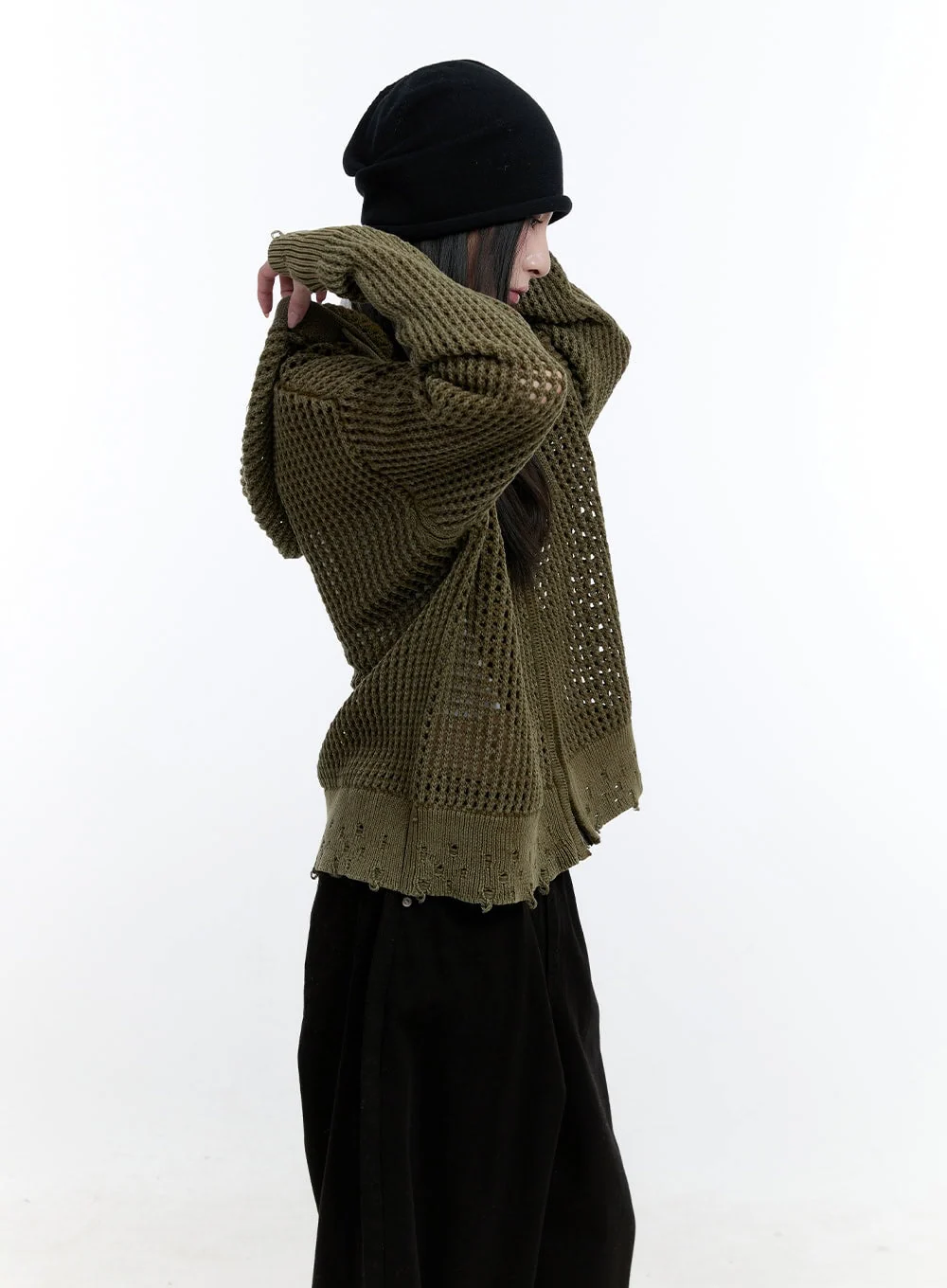 Damaged Mesh Zip-Up Hoodie CJ521 - Image 6