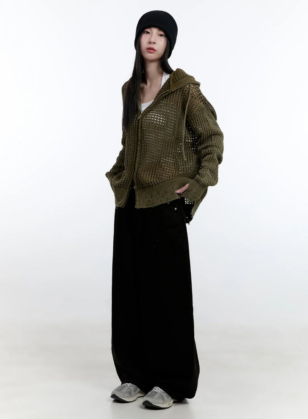Damaged Mesh Zip-Up Hoodie CJ521 - Image 7