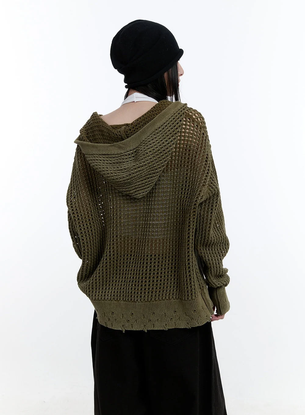 Damaged Mesh Zip-Up Hoodie CJ521 - Image 8