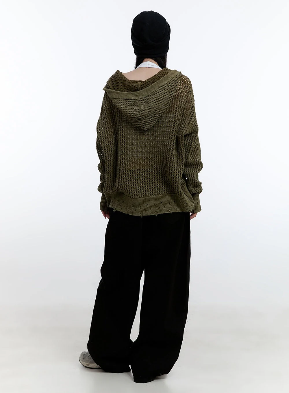 Damaged Mesh Zip-Up Hoodie CJ521 - Image 9