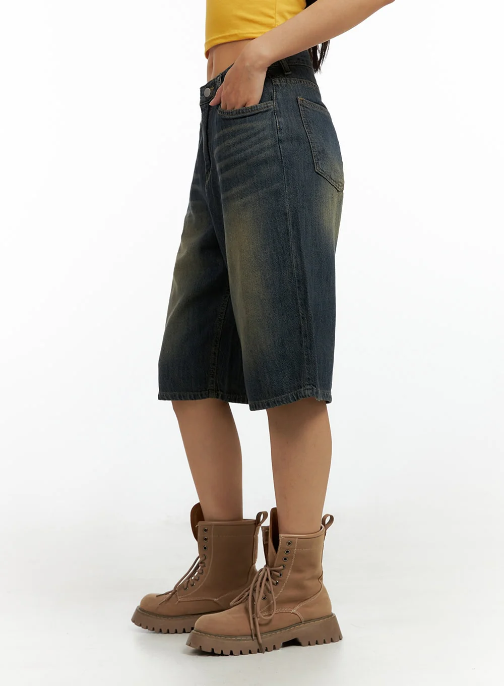 Dark Washed Wide Leg Jorts IL419 - Image 4