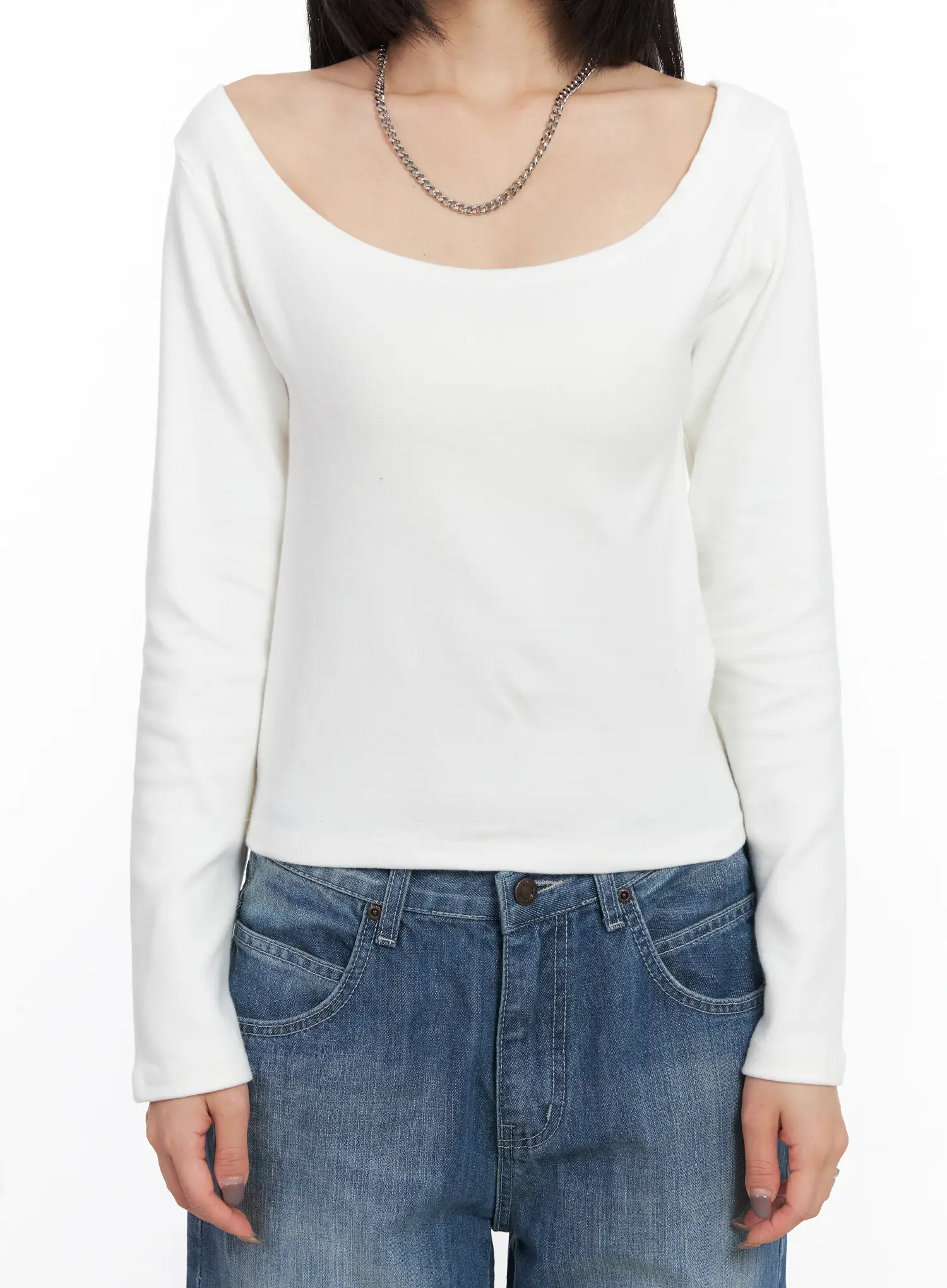 Deep U-Neck Fleece Long-Sleeve Tee CD505 - Image 3