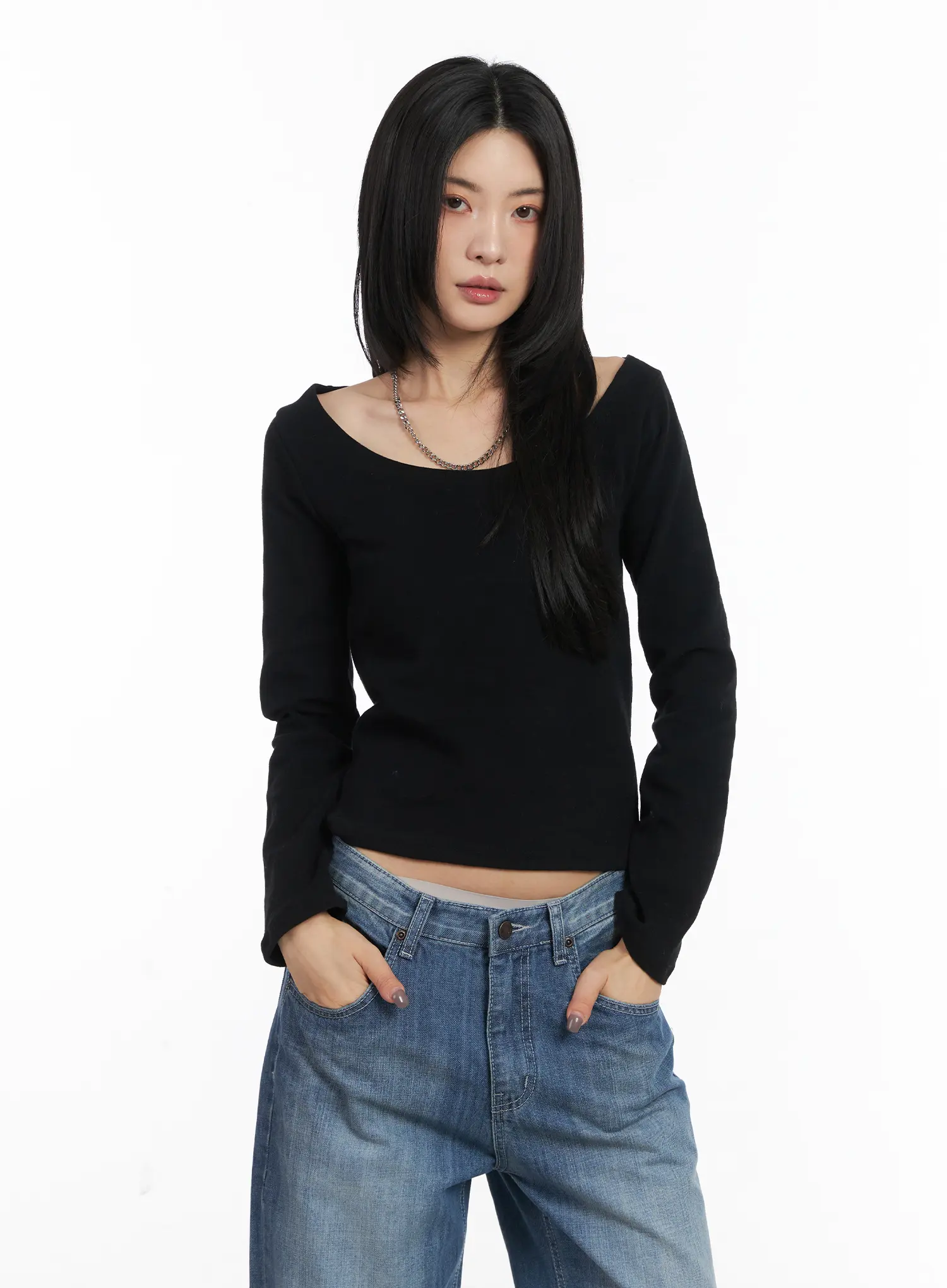 Deep U-Neck Fleece Long-Sleeve Tee CD505 - Image 8