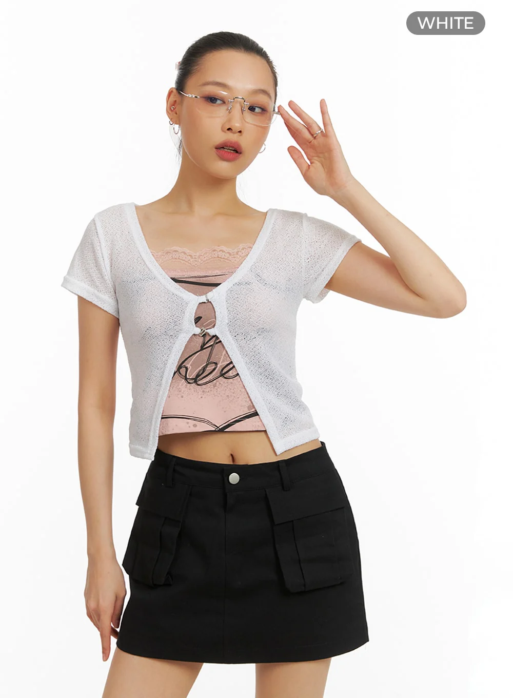 Deep U-Neck Short Sleeve Cardigan IA417 - Image 10