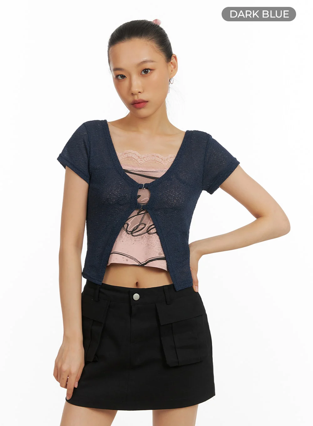 Deep U-Neck Short Sleeve Cardigan IA417 - Image 11